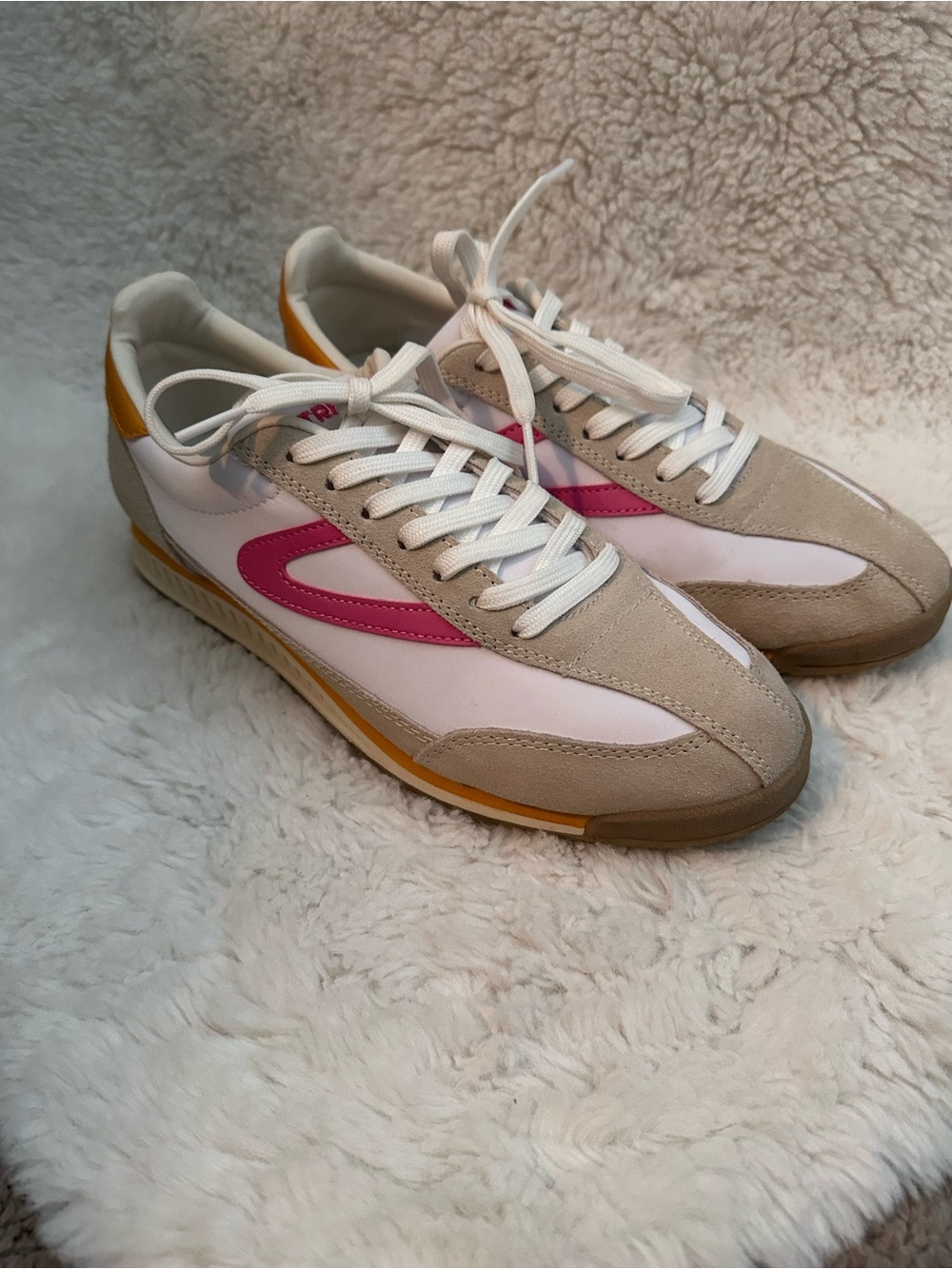 Tretorn White Pink Beige Sneakers with Yellow Accents